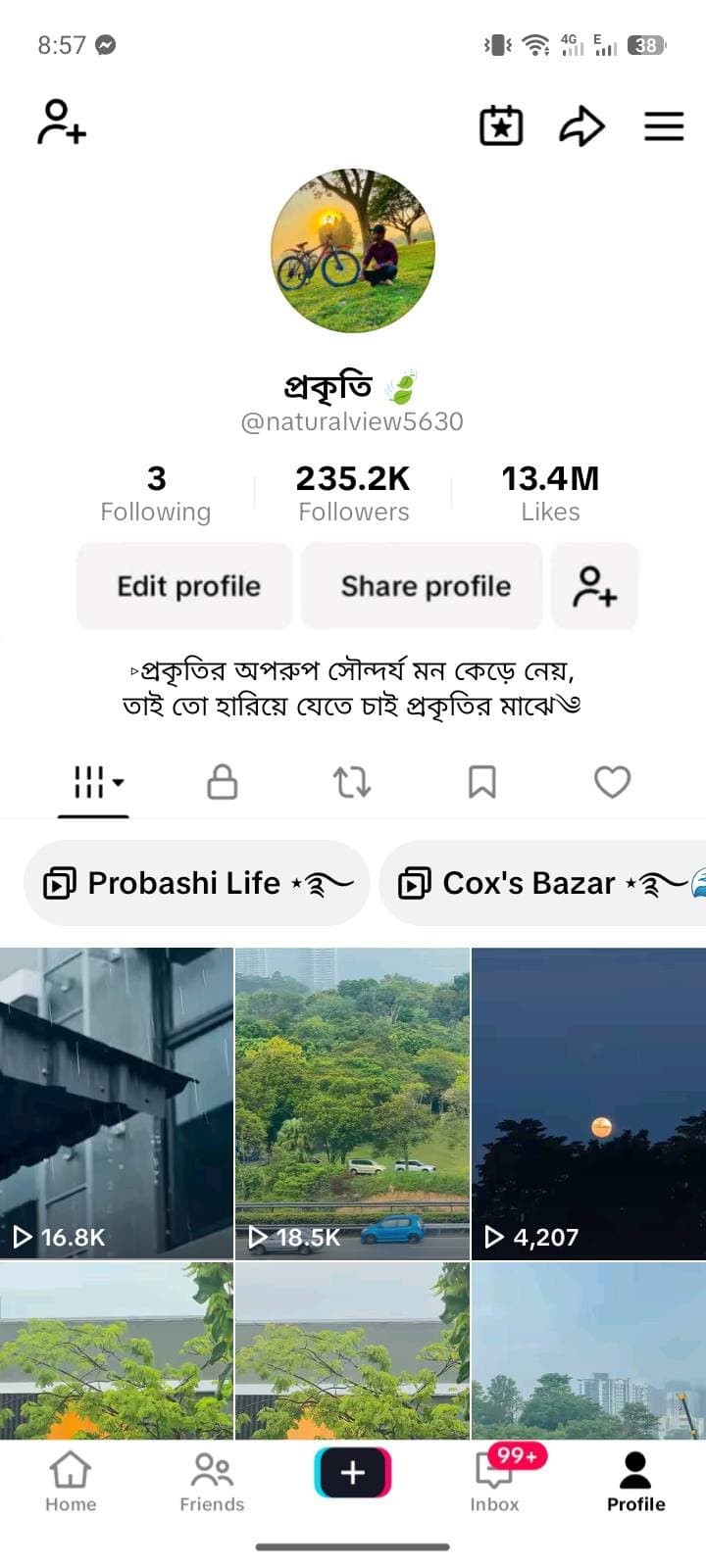 TikTok (প্রকৃতি) 13.4M likes
