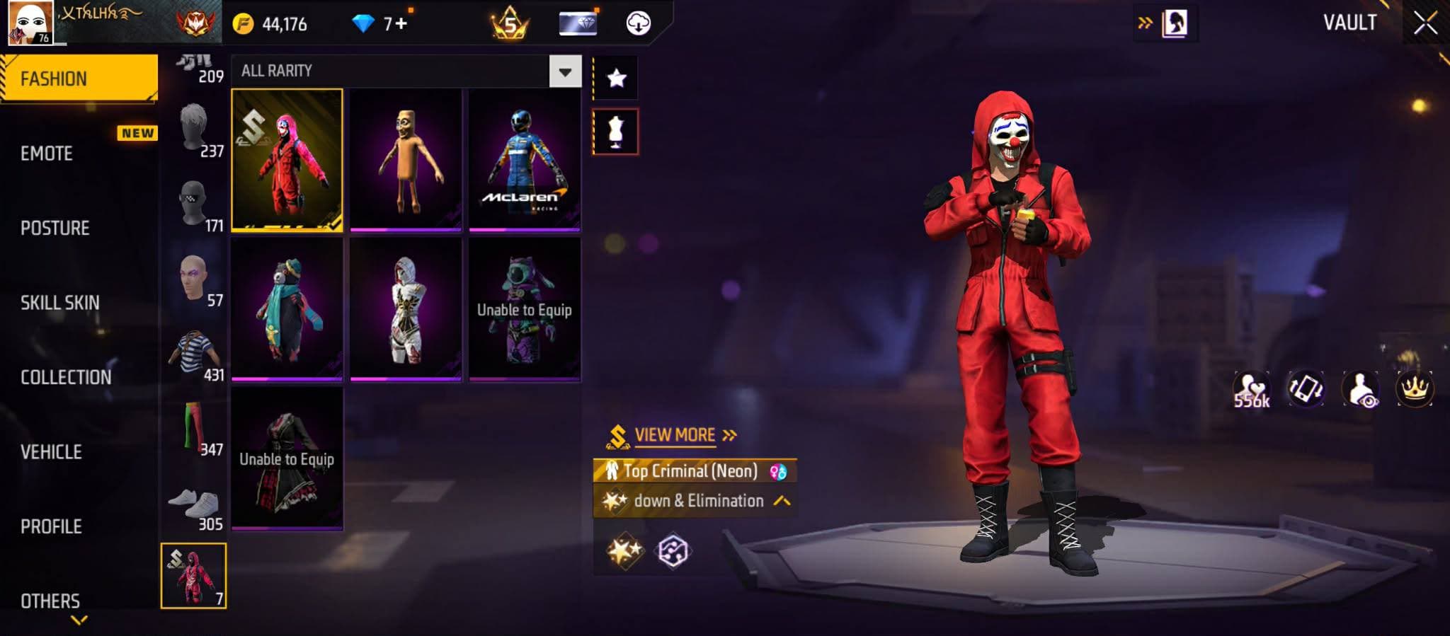 Free Fire Old ID, Level 76
